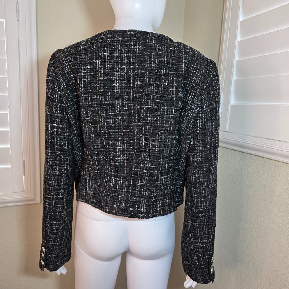 Rachel Zoe Tweed Scoop Neck Blazer Black - Picture 2 of 5